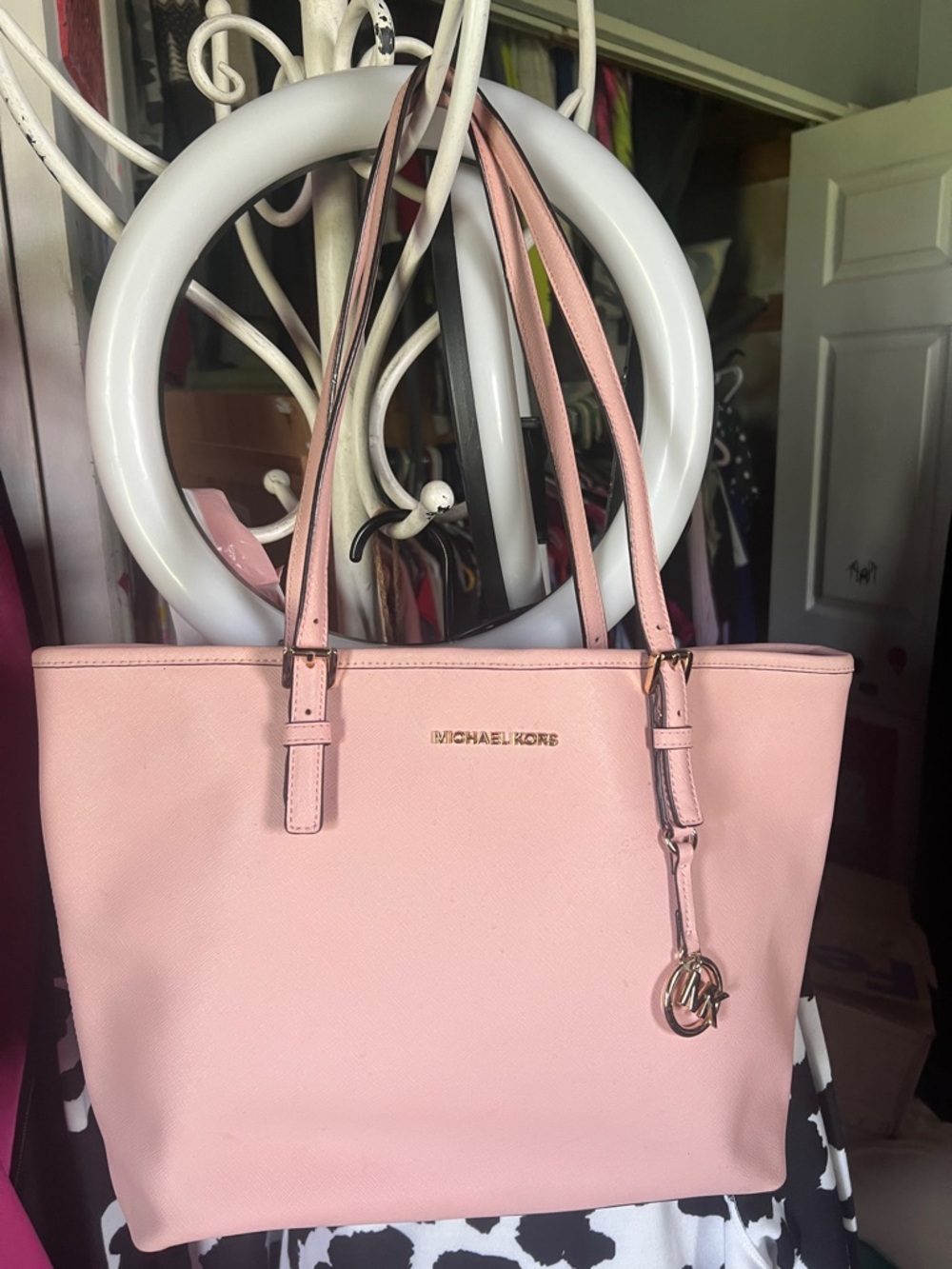 Michael Kors Pink Saffiano Leather Tote with Gold Hardware
